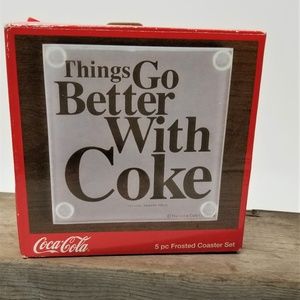 Coke Cola Glass Coaster set  with holder